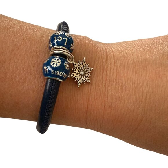 Brighton Woodstock "Let It Be" Blue Leather Snowflake Charm Bracelet 6.5"  Snow - Picture 2 of 7
